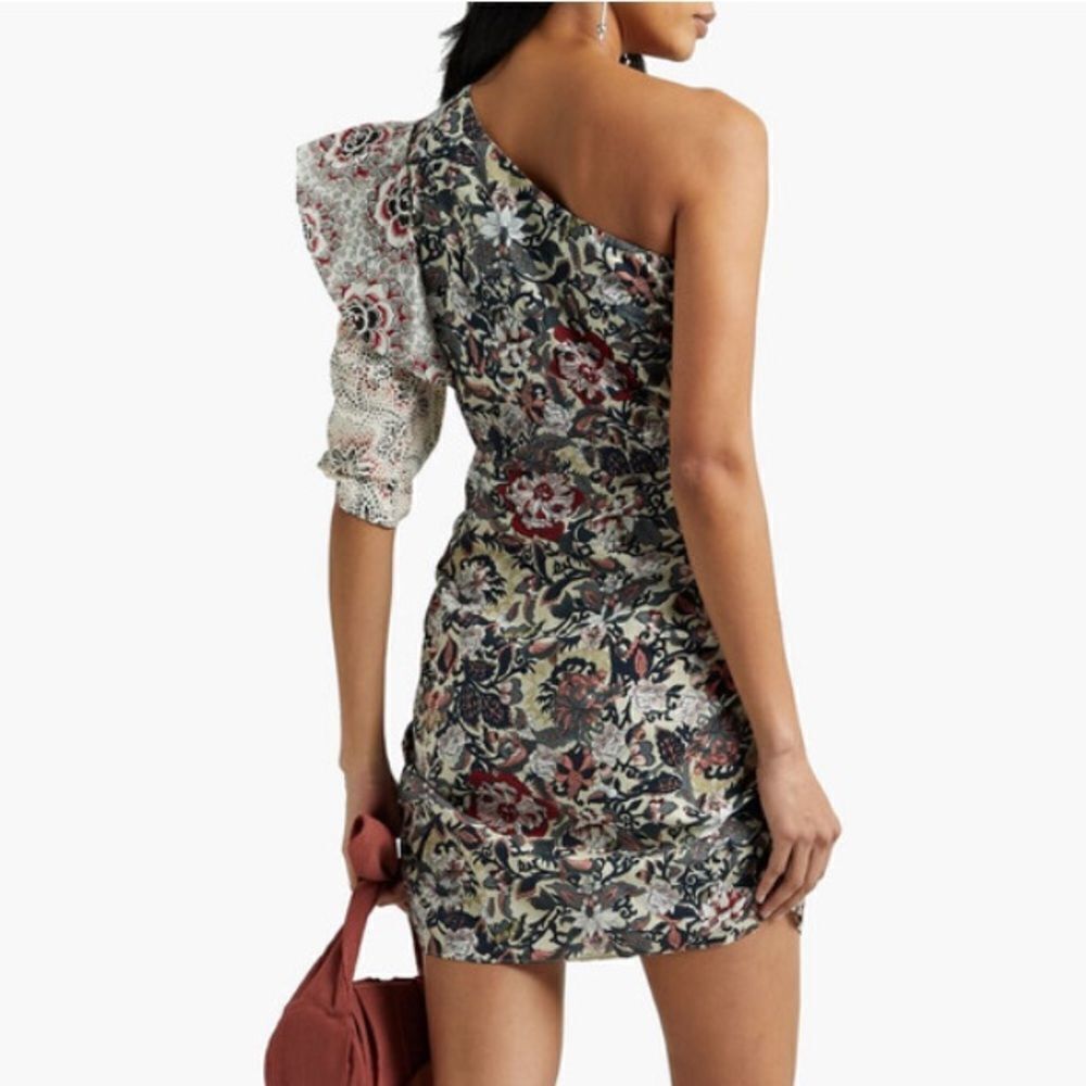 NWT Isabel Marant ÉTOILE Lilia one-sleeve ruched cotton mini dress Sz 38/US 6 - Picture 5 of 14